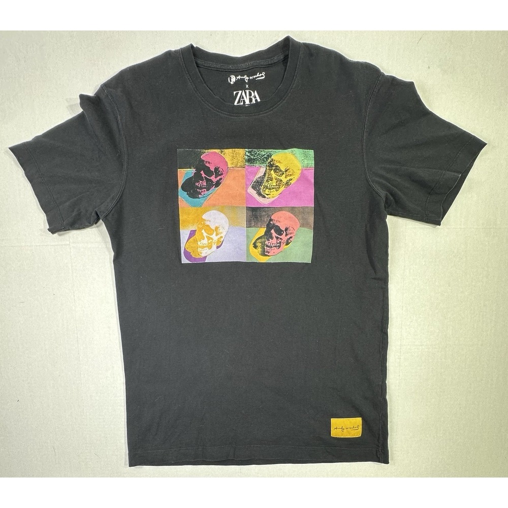 Andy Warhol x ZARA Skull Pop Art Graphic T-Shirt Black Medium Men's